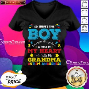 Boy Calls Me Grandma 9 Autism Awareness V-neck - Design by Sheenytee.com