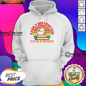 Easily Distracted Cats And Books Vintage Hoodie