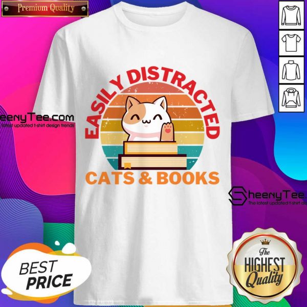Easily Distracted Cats And Books Vintage Shirt
