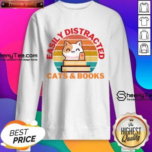 Easily Distracted Cats And Books Vintage Sweatshirt